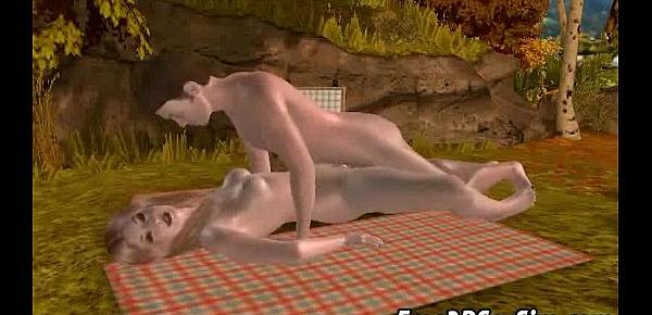 Sultry 3D cartoon blonde getting fucked outdoors